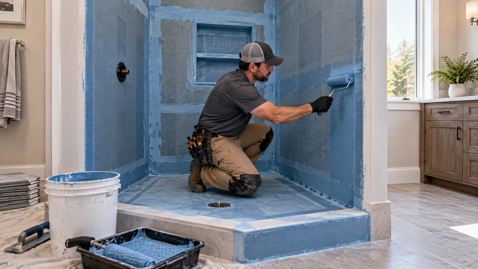 Tile subfloor preparation and waterproofing