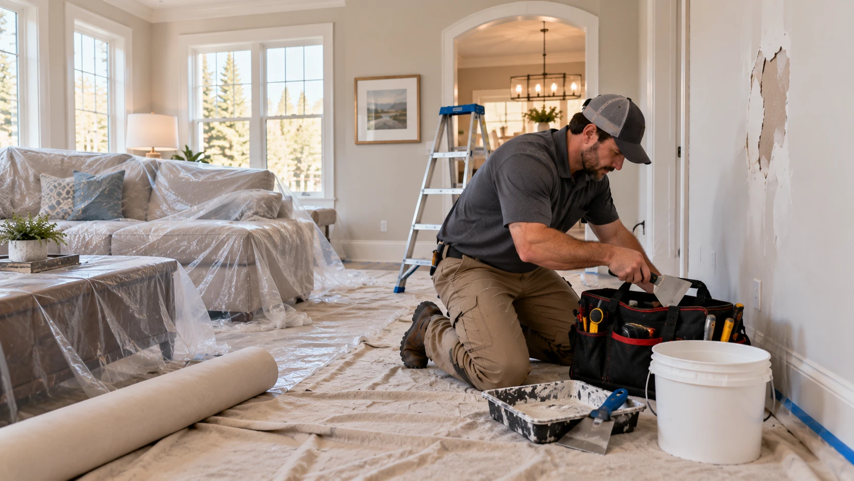 Drywall repair prep and protection