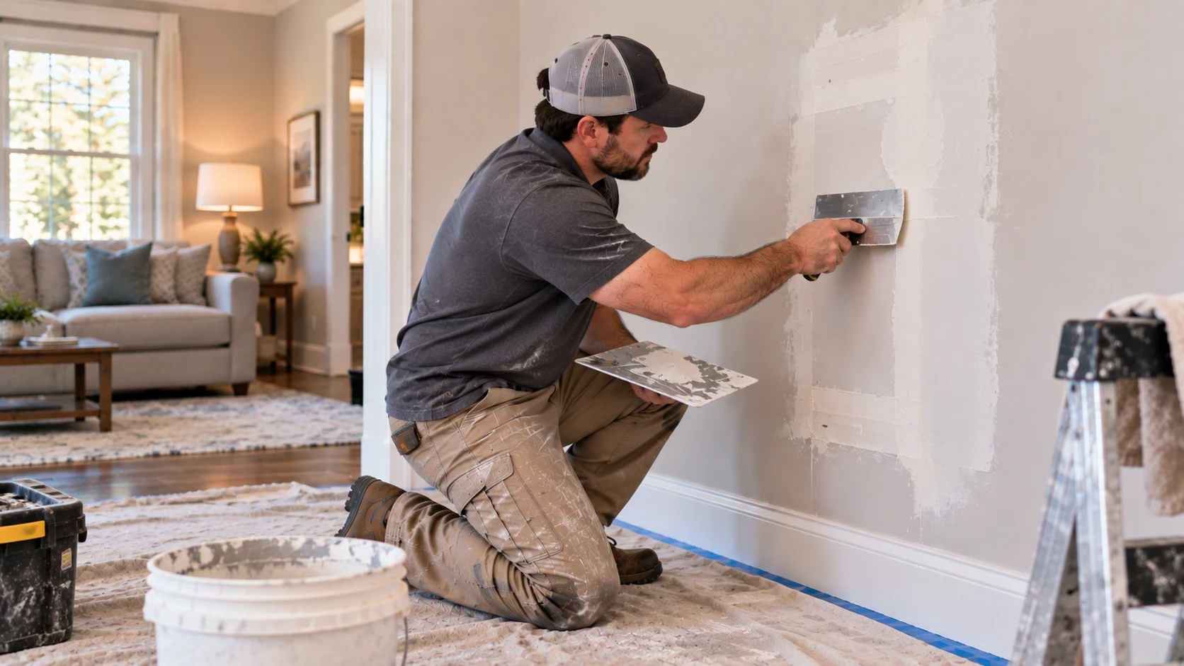 Drywall joint compound mud and feather